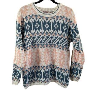 Hunts Point Vintage Fair Isle Blue & Pink Sweater, Sz Medium